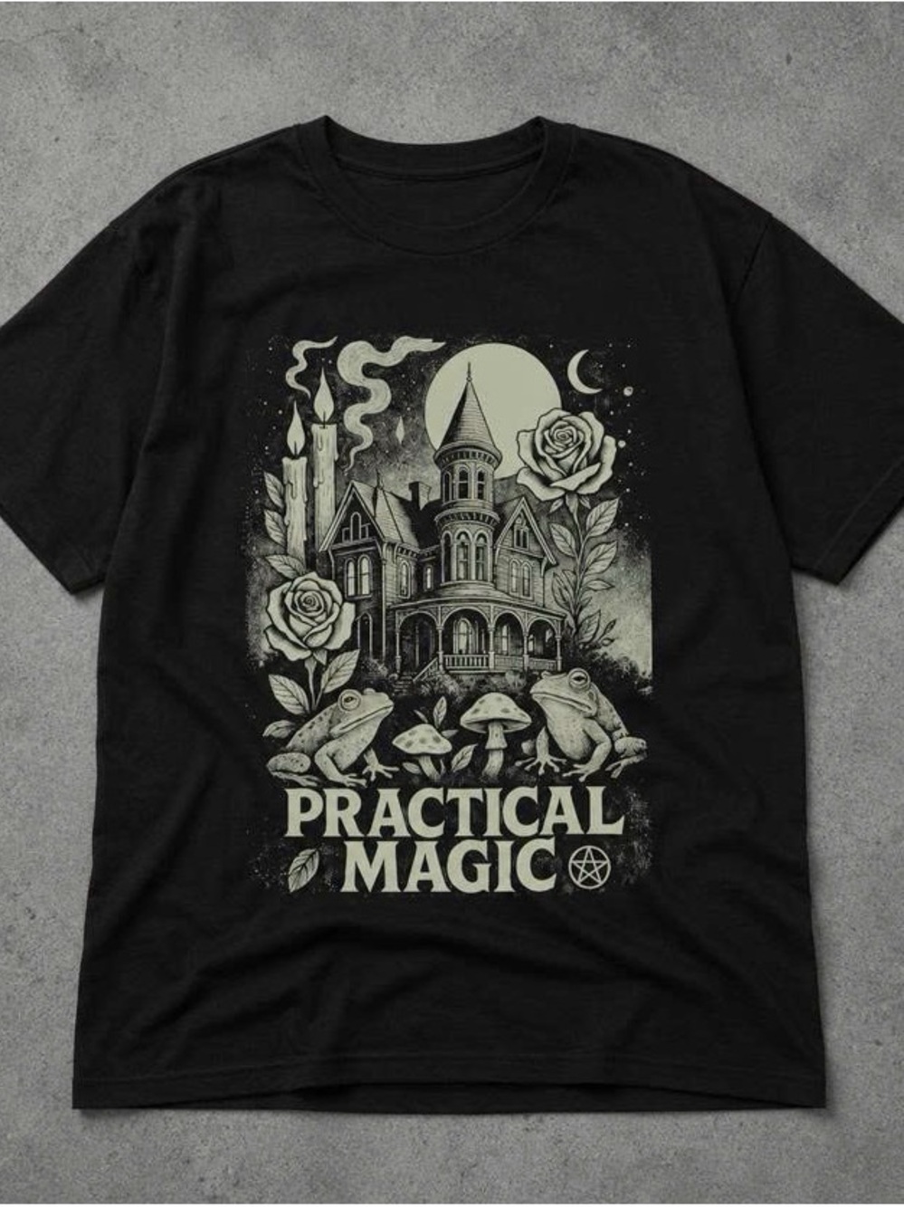 Black 'Practical Magic' Gothic Mansion Graphic Tee